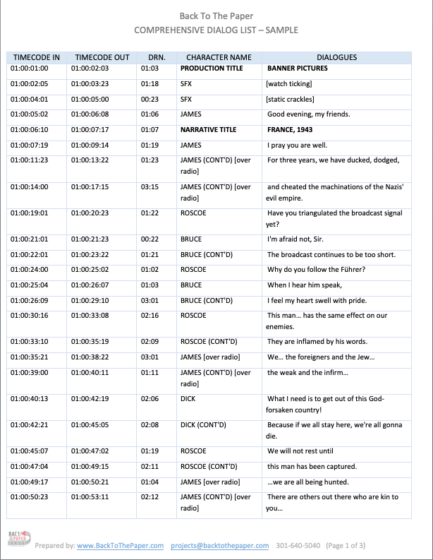 Complex Dialogue List - Sample