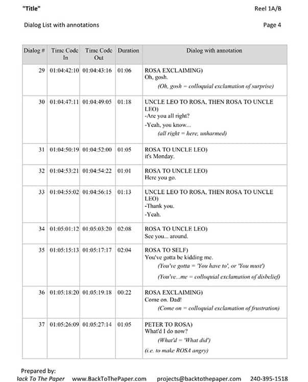 dialogue list for film festivals